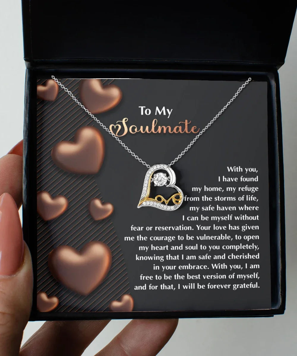 To My Soulmate - Love Dancing Heart Necklace – A Heartfelt Valentine’s Day Gift for Your Safe Haven and Forever Love