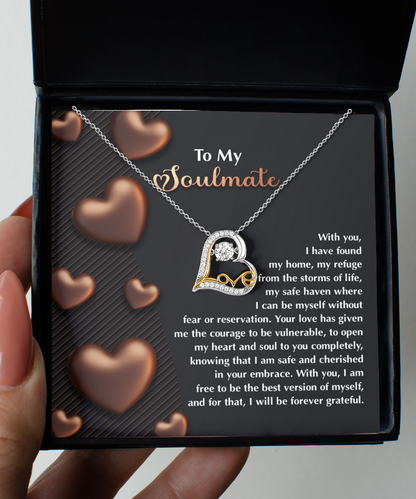 To My Soulmate - Love Dancing Heart Necklace – A Heartfelt Valentine’s Day Gift for Your Safe Haven and Forever Love - Mallard Moon Gift Shop