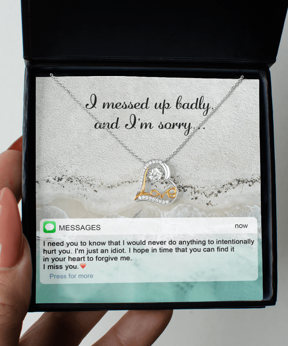 Apology Gift for Girlfriend, Wife, Soulmate - Sorry, I'm Just An Idiot - Love Heart Pendant Necklace - Mallard Moon Gift Shop