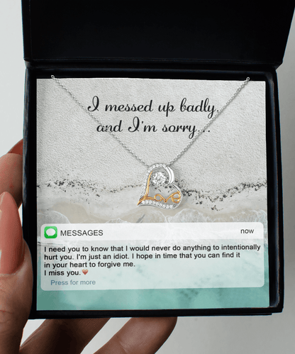 Apology Gift for Girlfriend, Wife, Soulmate - Sorry, I'm Just An Idiot - Love Heart Pendant Necklace - Mallard Moon Gift Shop