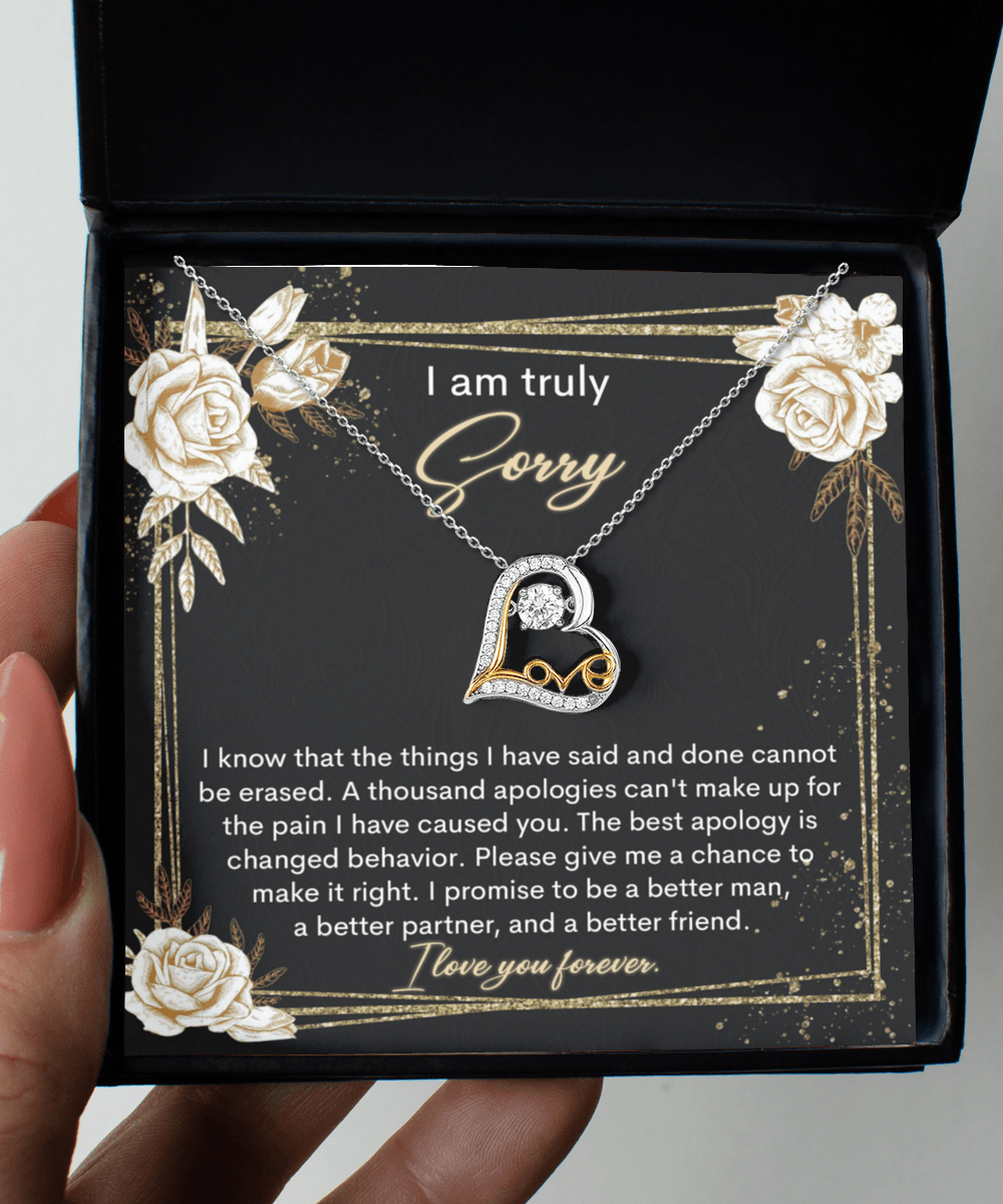 Apology Gift for Girlfriend, Wife, Soulmate - Sorry, Cannot Be Erased - Love Heart Pendant Necklace - Mallard Moon Gift Shop
