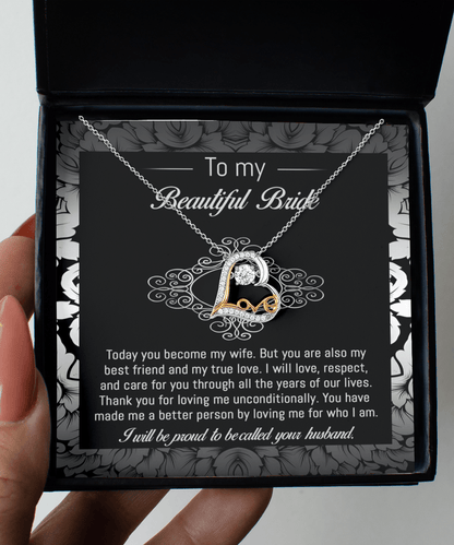 Bride Wedding Day Gift - My True Love - Love Dancing Heart Pendant Necklace - Mallard Moon Gift Shop