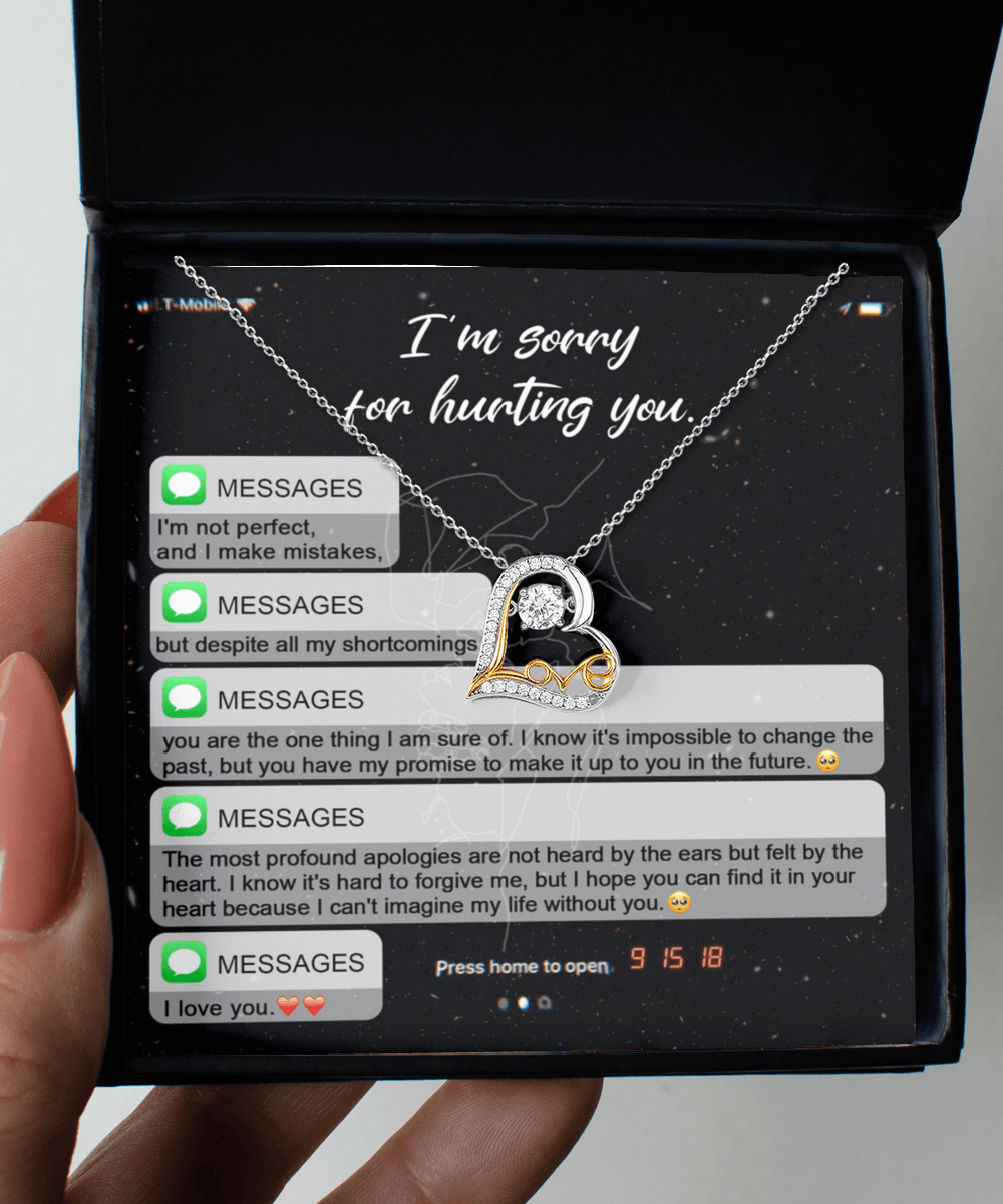 Apology Gift for Girlfriend, Wife, Soulmate - Sorry, Away from You - Love Heart Pendant Necklace - Mallard Moon Gift Shop