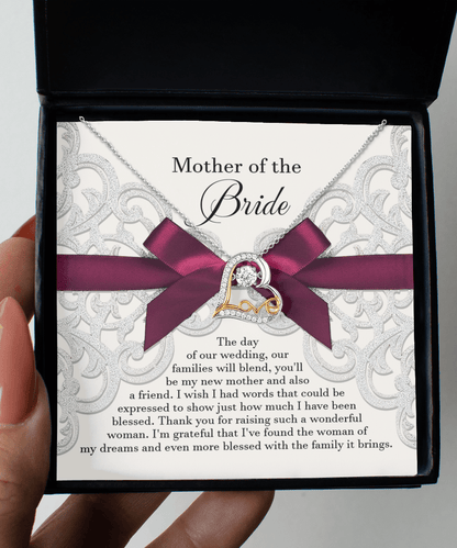 Mother of the Bride Wedding Day Gift Our Families Will Blend Love Dancing Heart Pendant Necklace - Mallard Moon Gift Shop