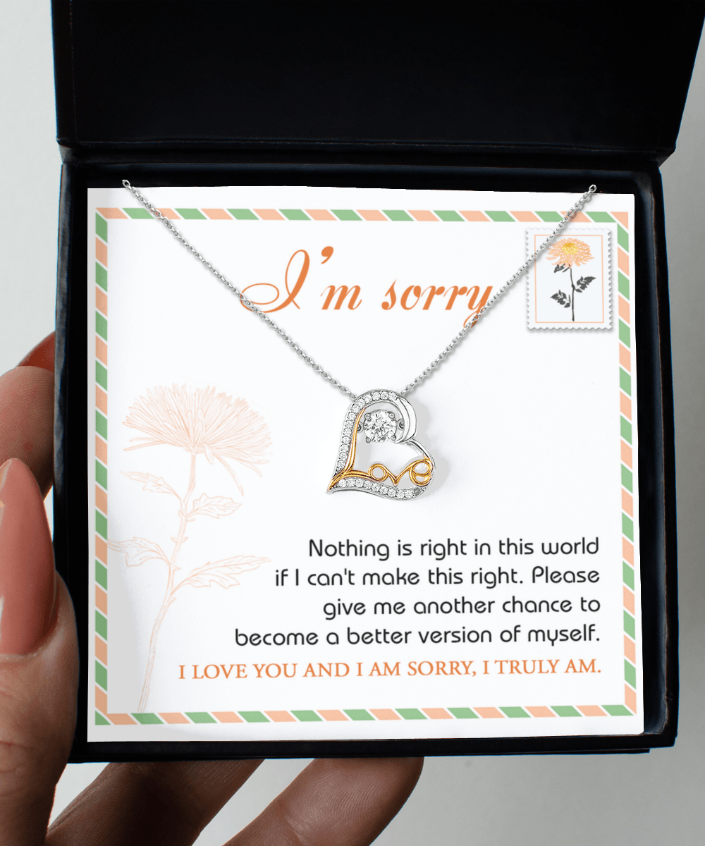 Apology Gift for Girlfriend, Wife, Soulmate - Sorry, Another Chance - Love Heart Pendant Necklace - Mallard Moon Gift Shop