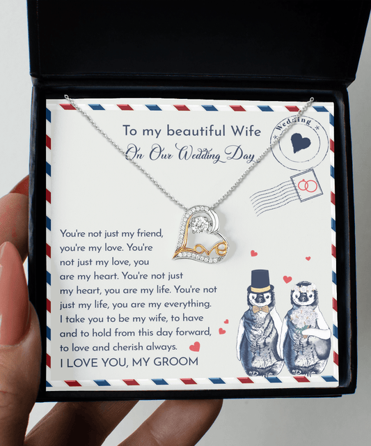 Wife Wedding Day Gift - I Will Love And Cherish Always Love Dancing Heart Pendant Necklace, Bride Jewelry, Gift from Groom - Mallard Moon Gift Shop