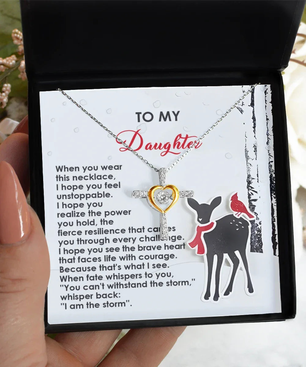 Daughter Heartfelt Gift- Every Challenge - Dancing Cross Pendant Necklace