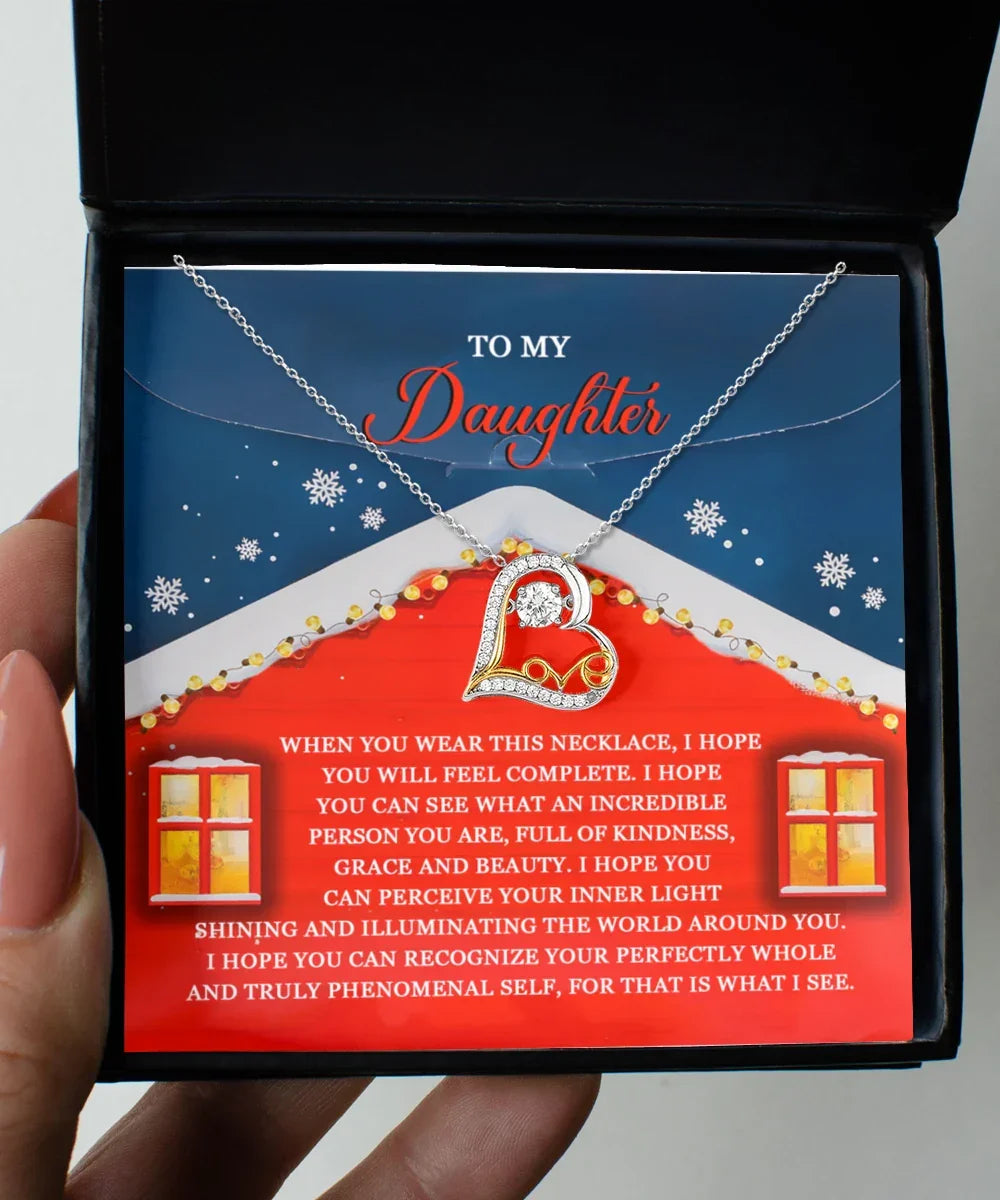Daughter Christmas Present - Feel Complete - Love Dancing Heart Pendant Necklace