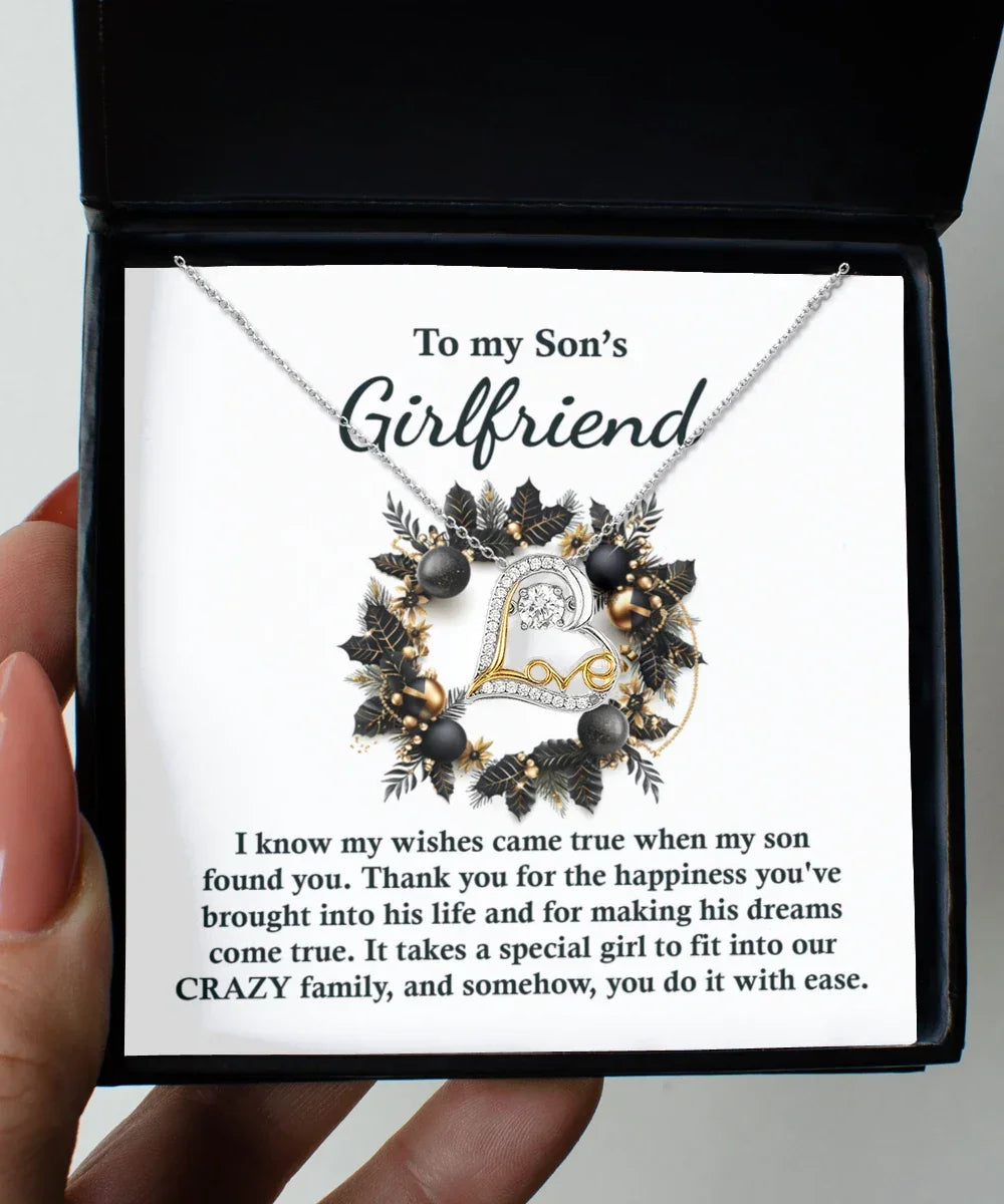 Gift for Son's Girlfriend - My Wishes Came True When He Found You - Love Dancing Heart Pendant Necklace