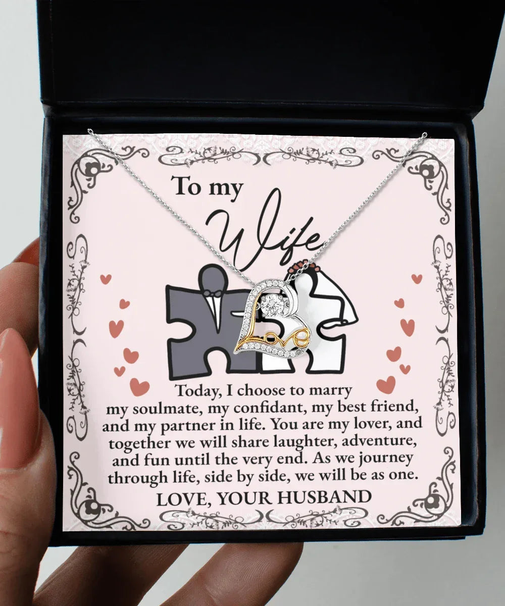 Wife Wedding Day Gift We Will Be As One Love Dancing Heart Pendant Necklace Bride Gift from Groom
