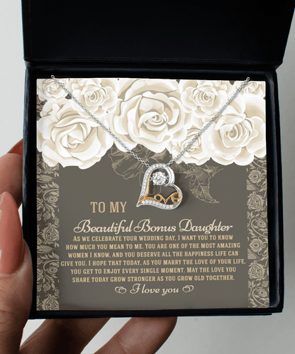 Bonus Daughter Wedding Day Gift - Grow Old Together - Love Dancing Heart Pendant Necklace - Mallard Moon Gift Shop