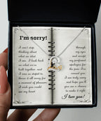 Apology Necklace for Girlfriend, Wife, or Soulmate – “I’m Sorry, What an Idiot” Love Dancing Heart Pendant with Message Card