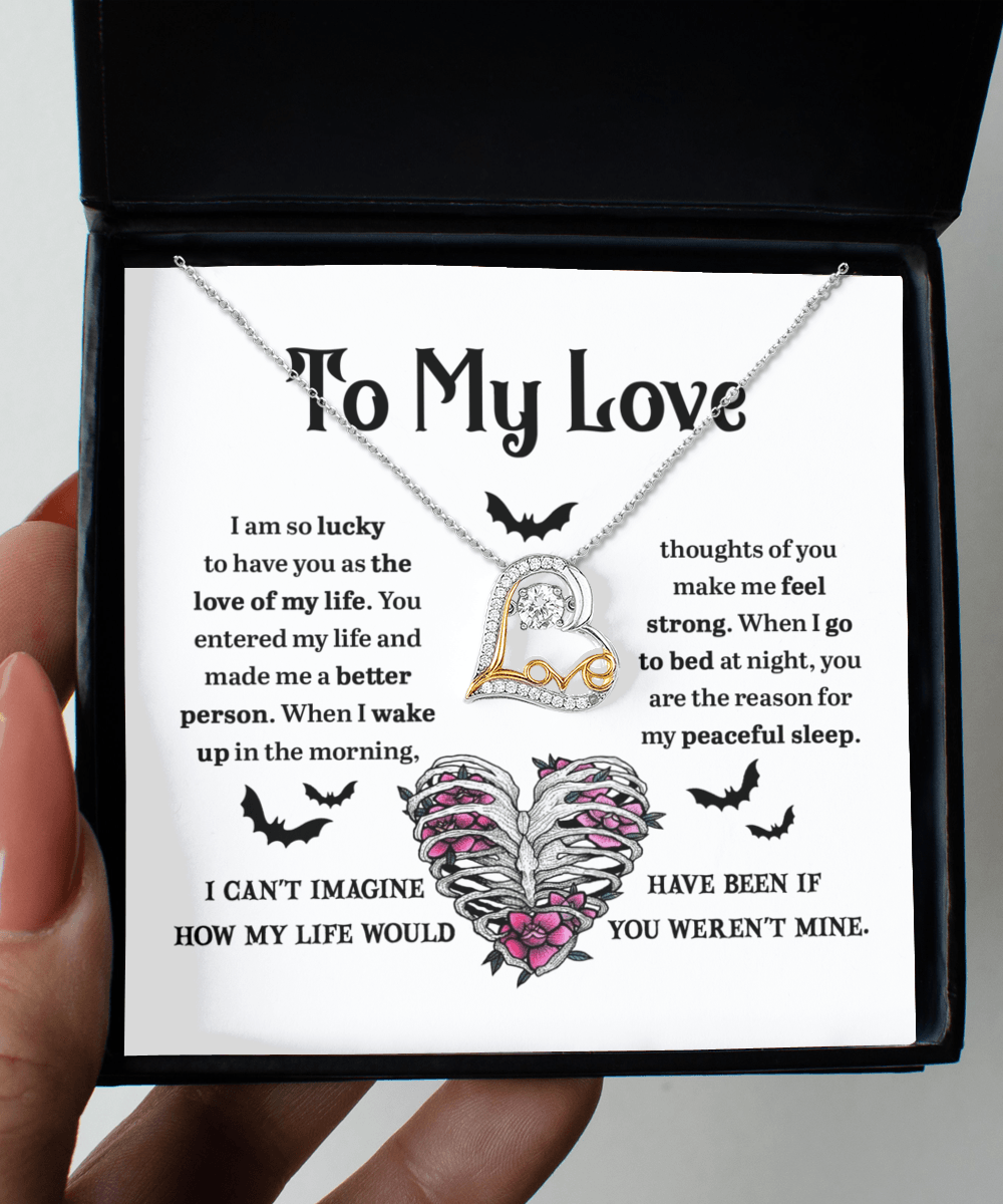 Soulmate, Wife, Girlfriend - Love of My Life Halloween Inspired Love Dancing Heart Necklace - Mallard Moon Gift Shop