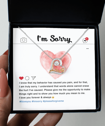 Apology Gift for Girlfriend, Wife, Soulmate - Sorry, Cannot Erase - Love Dancing Heart Pendant Necklace - Mallard Moon Gift Shop