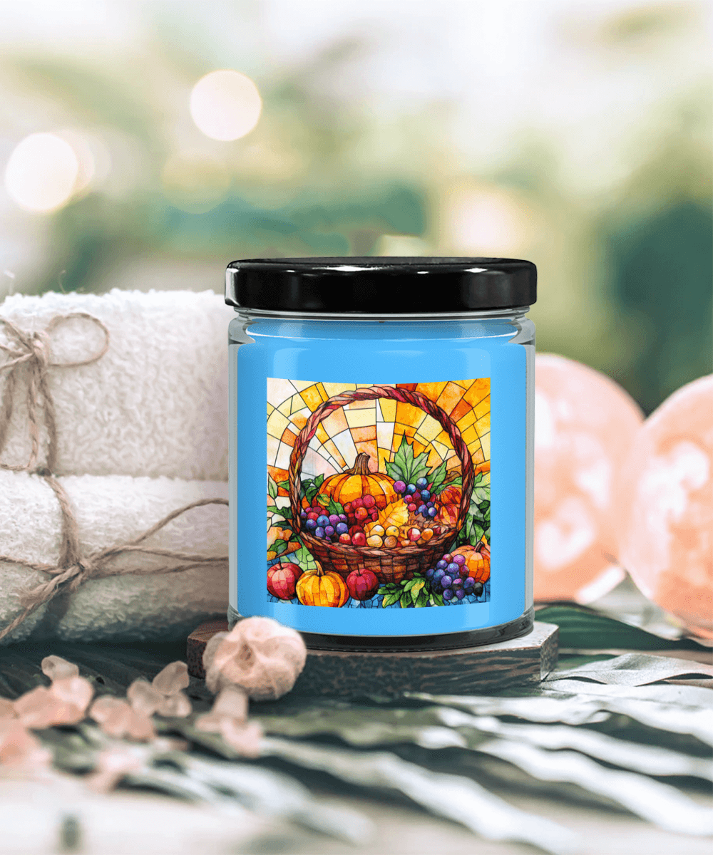 Bountiful Fall Fruit Basket - Stained Glass Soy Scented Container Jar Candle - Mallard Moon Gift Shop
