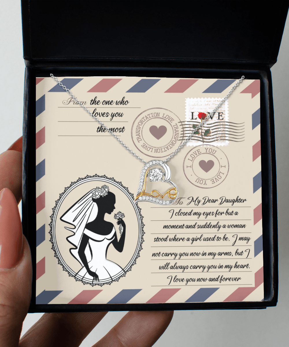 Daughter Wedding Day Gift for Bride Dancing Love Heart Pendant Necklace Gift from Mother and Father - Mallard Moon Gift Shop