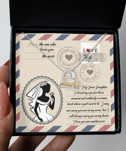 Daughter Wedding Day Gift for Bride Dancing Love Heart Pendant Necklace Gift from Mother and Father - Mallard Moon Gift Shop
