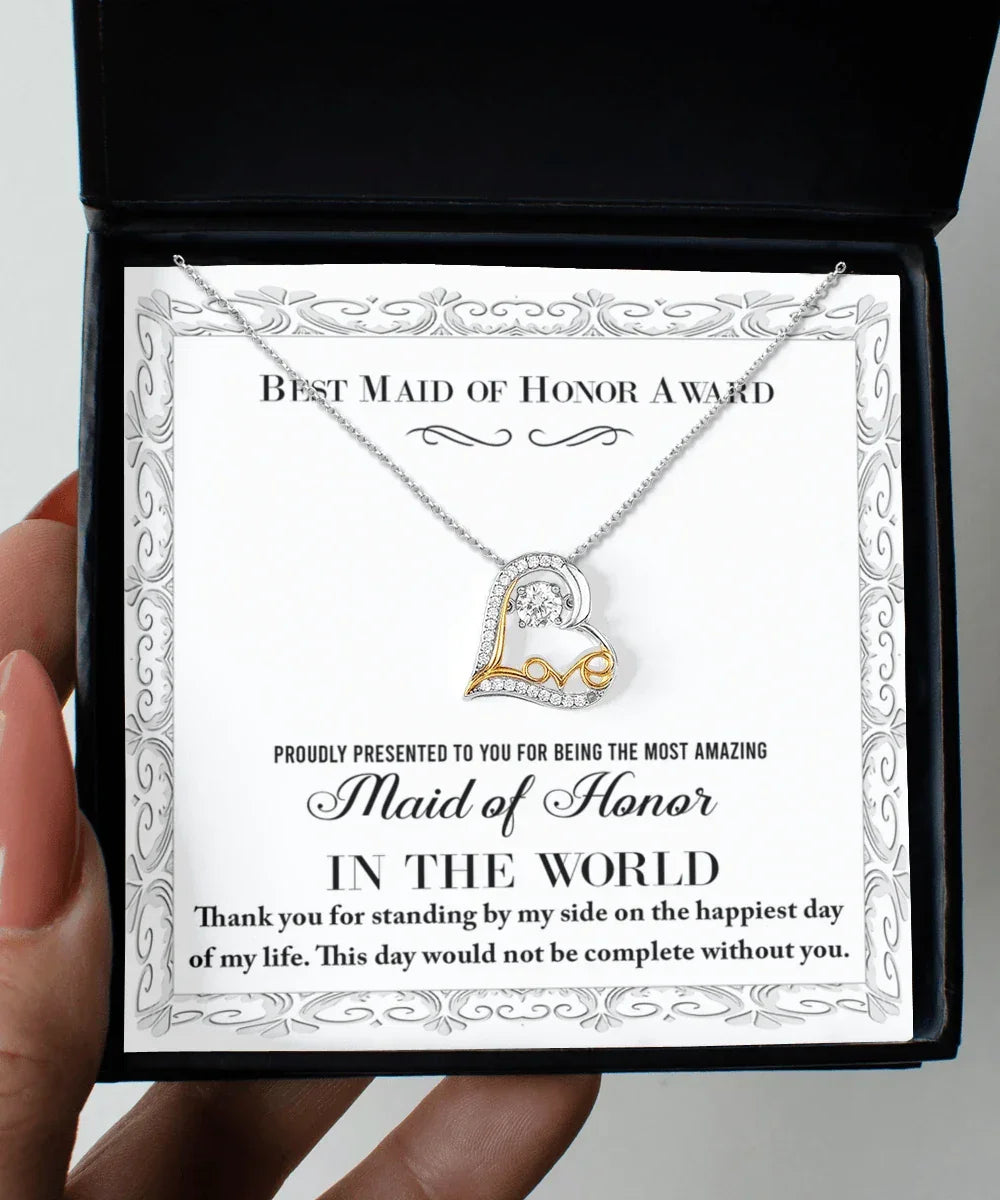 Maid of Honor Wedding Day Gift -Thank You Happiest Day Of My Life - Love Dancing Love Pendant Necklace