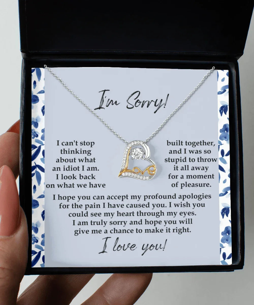 Apology Gift for Girlfriend, Wife, Soulmate - Sorry, Through My Eyes - Love Dancing Heart Pendant Necklace