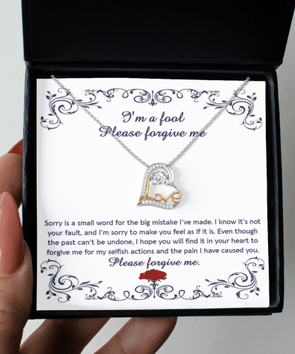 Apology Gift for Girlfriend, Wife, Soulmate - Sorry, I'm A Fool - Love Heart Pendant Necklace - Mallard Moon Gift Shop