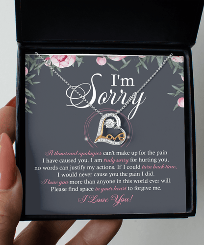 Apology Gift for Girlfriend, Wife, Soulmate - Sorry, World Ever Will - Love Dancing Heart Pendant Necklace - Mallard Moon Gift Shop