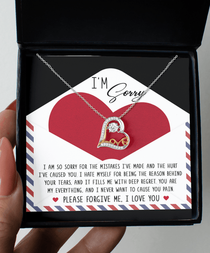 Apology Gift for Girlfriend, Wife, Soulmate - Sorry, Behind Your Tears - Love Dancing Heart Pendant Necklace - Mallard Moon Gift Shop