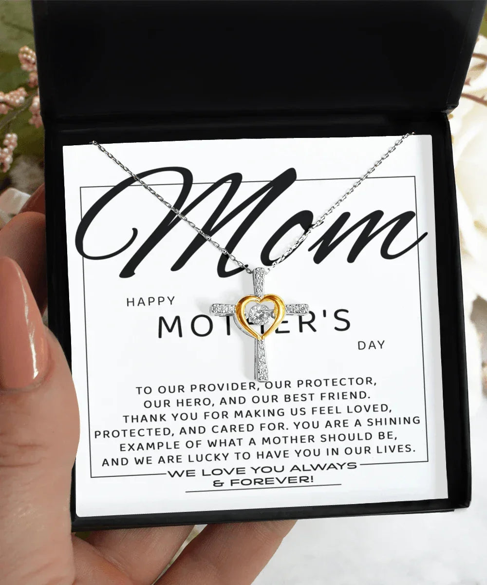 Happy Mother's Day Mom, You are Our Best Friend Cross Pendant Necklace