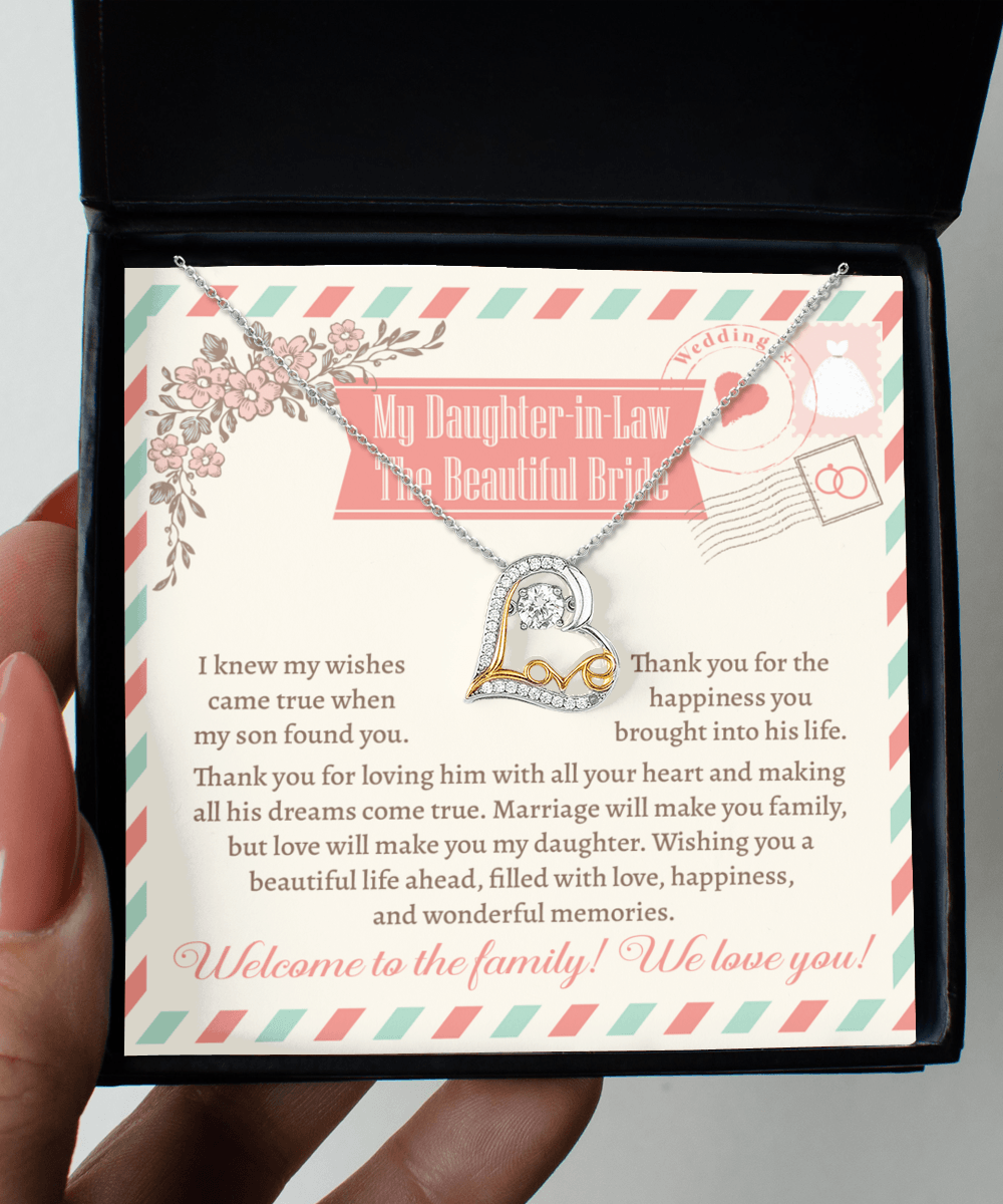 Daughter-In-Law Wedding Day Gift Welcome to the Family Love Heart Pendant Necklace - Mallard Moon Gift Shop