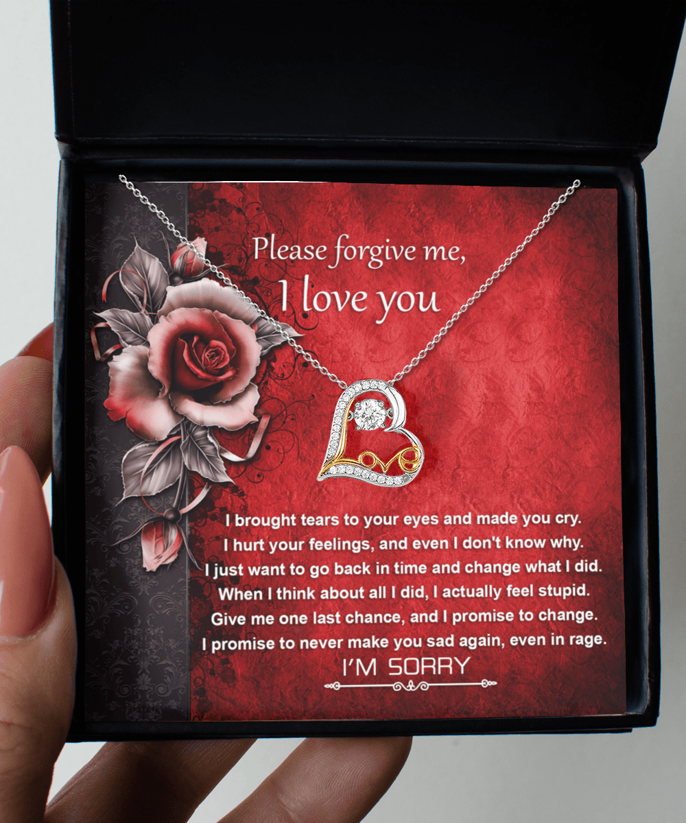 Apology Gift for Girlfriend, Wife, Soulmate - Sorry, One Last Chance - Love Dancing Heart Pendant Necklace - Mallard Moon Gift Shop