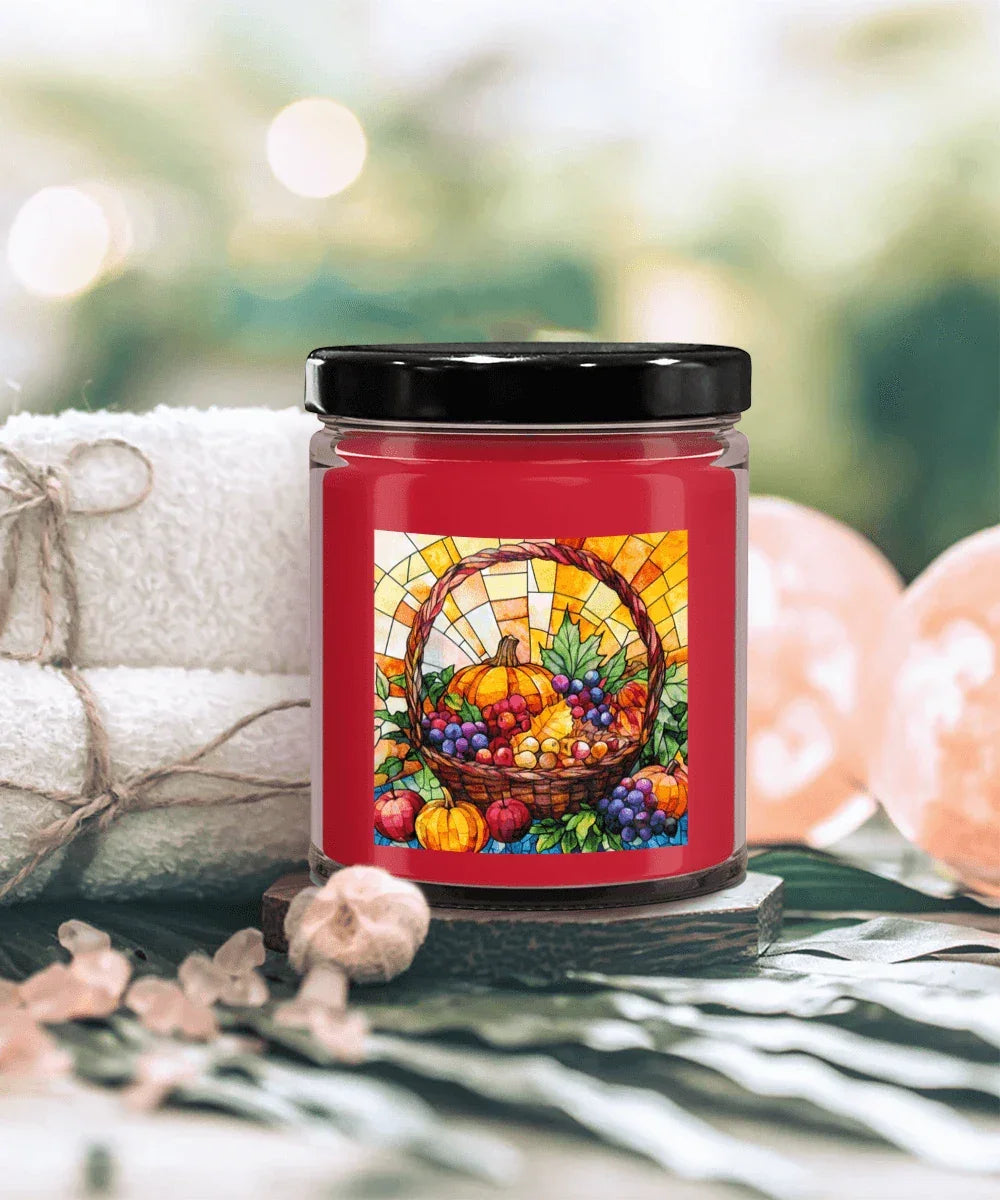 Bountiful Fall Fruit Basket - Stained Glass Soy Scented Container Jar Candle