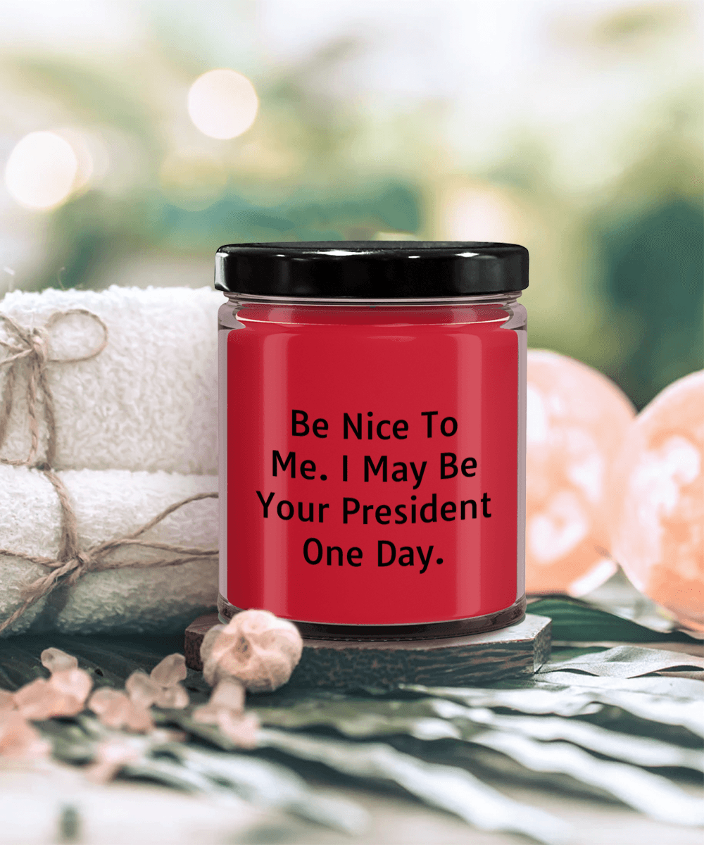Funny Scented Soy Candle - Be Nice To Me I May Be Your President One Day - Mallard Moon Gift Shop