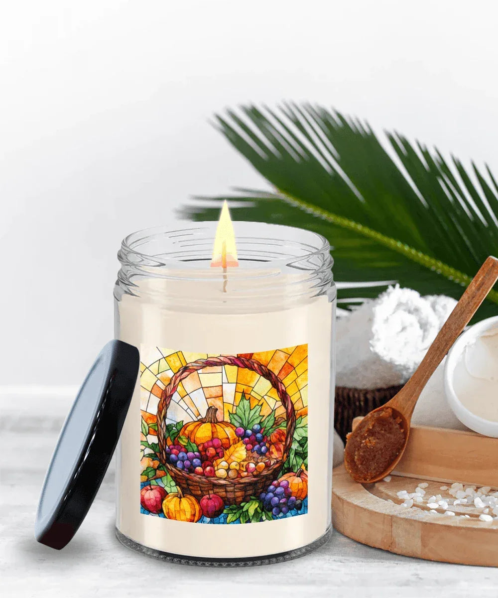 Bountiful Fall Fruit Basket - Stained Glass Soy Scented Container Jar Candle