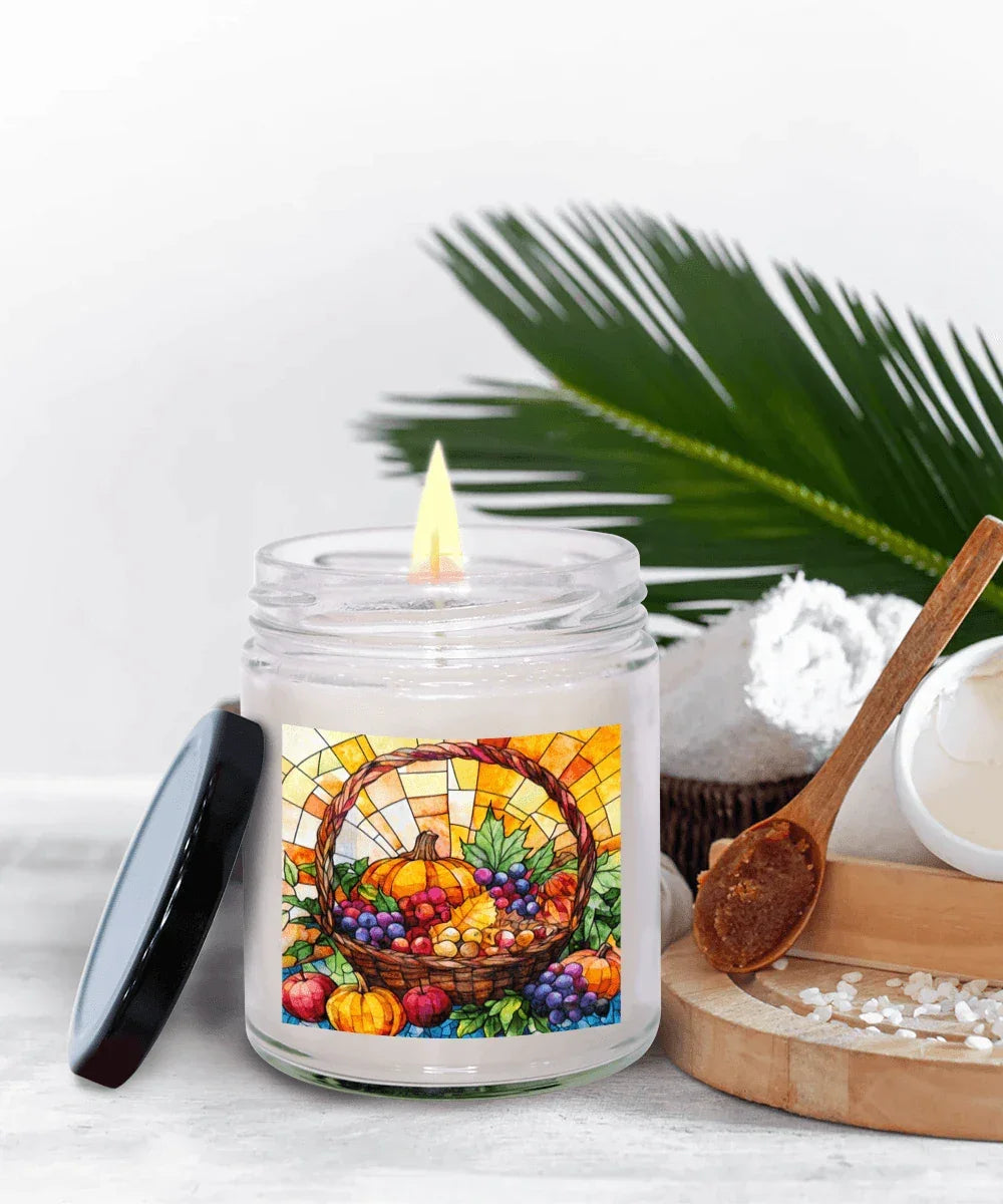 Bountiful Fall Fruit Basket - Stained Glass Soy Scented Container Jar Candle