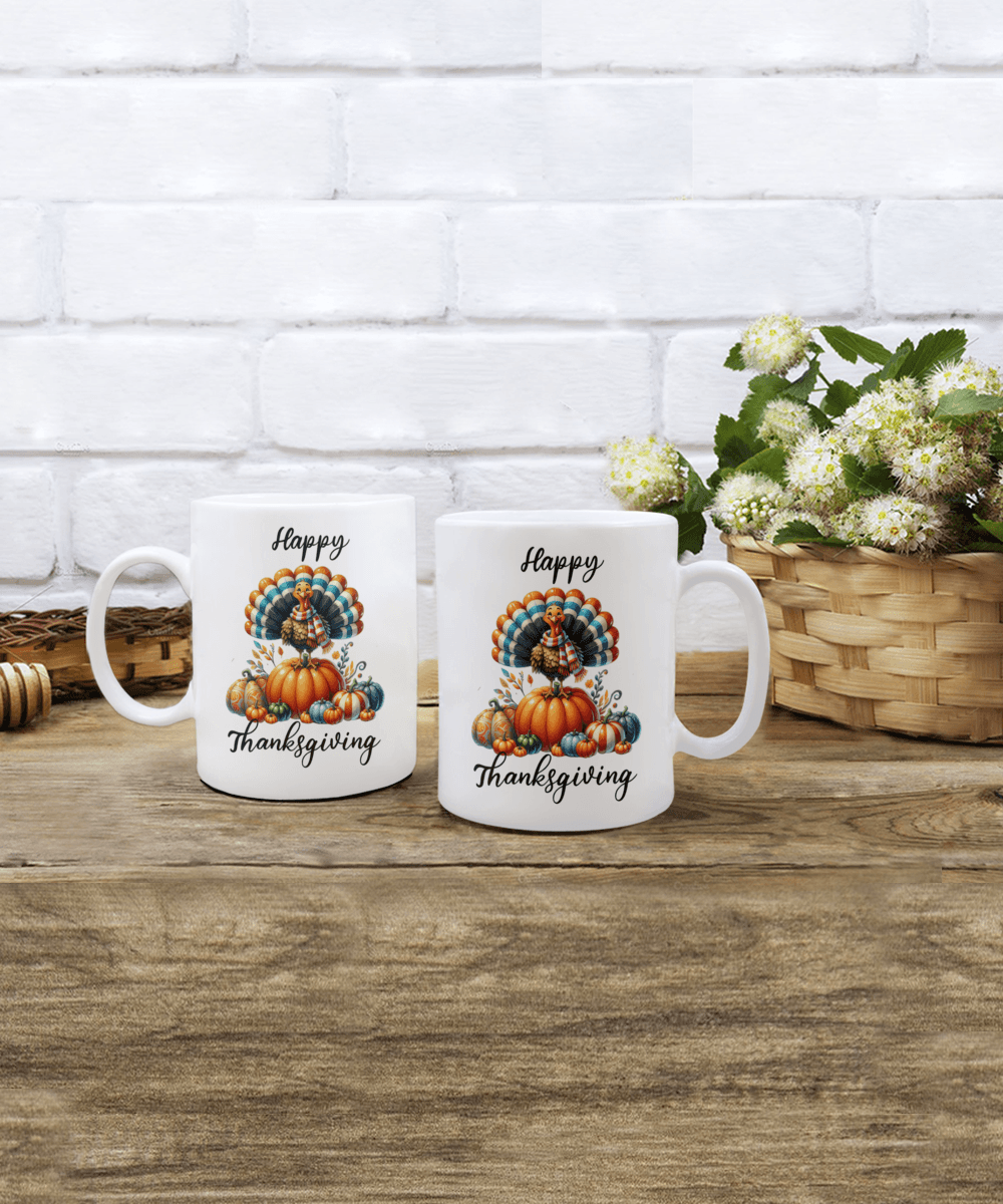 Happy Thanksgiving Ceramic Mug – Perfect for Holiday Cheer! - Mallard Moon Gift Shop