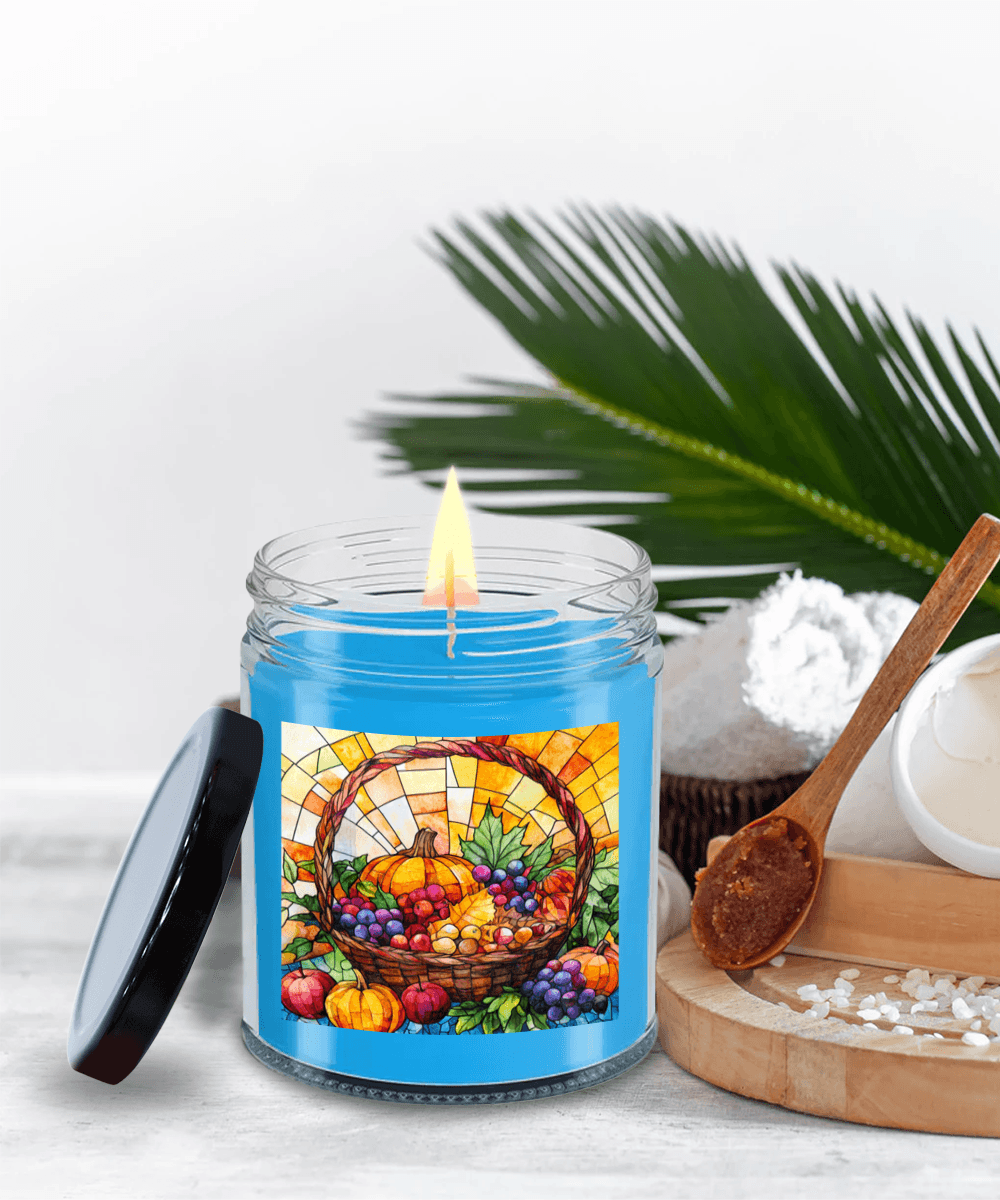 Bountiful Fall Fruit Basket - Stained Glass Soy Scented Container Jar Candle - Mallard Moon Gift Shop