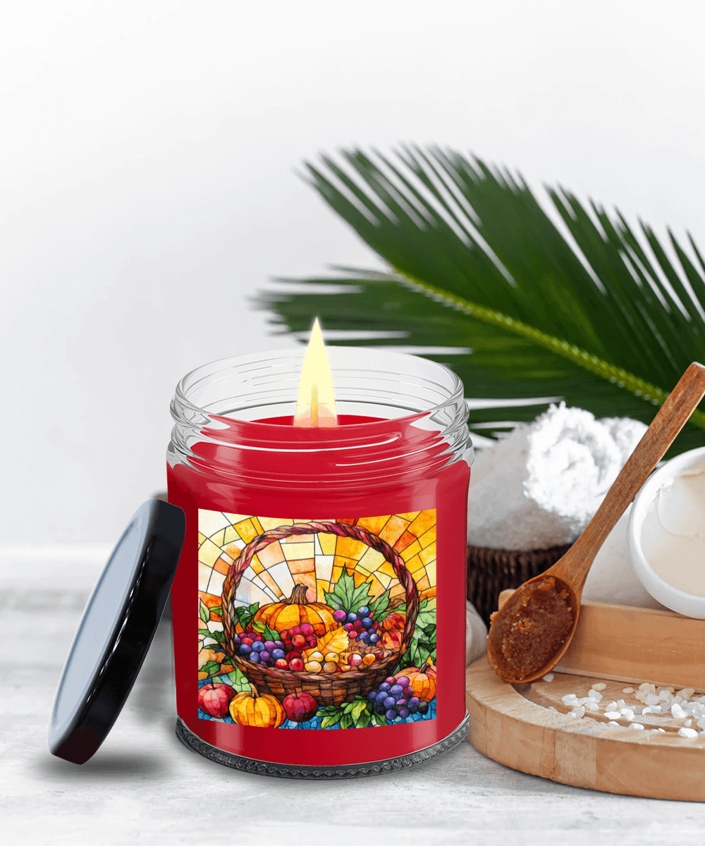 Bountiful Fall Fruit Basket - Stained Glass Soy Scented Container Jar Candle - Mallard Moon Gift Shop