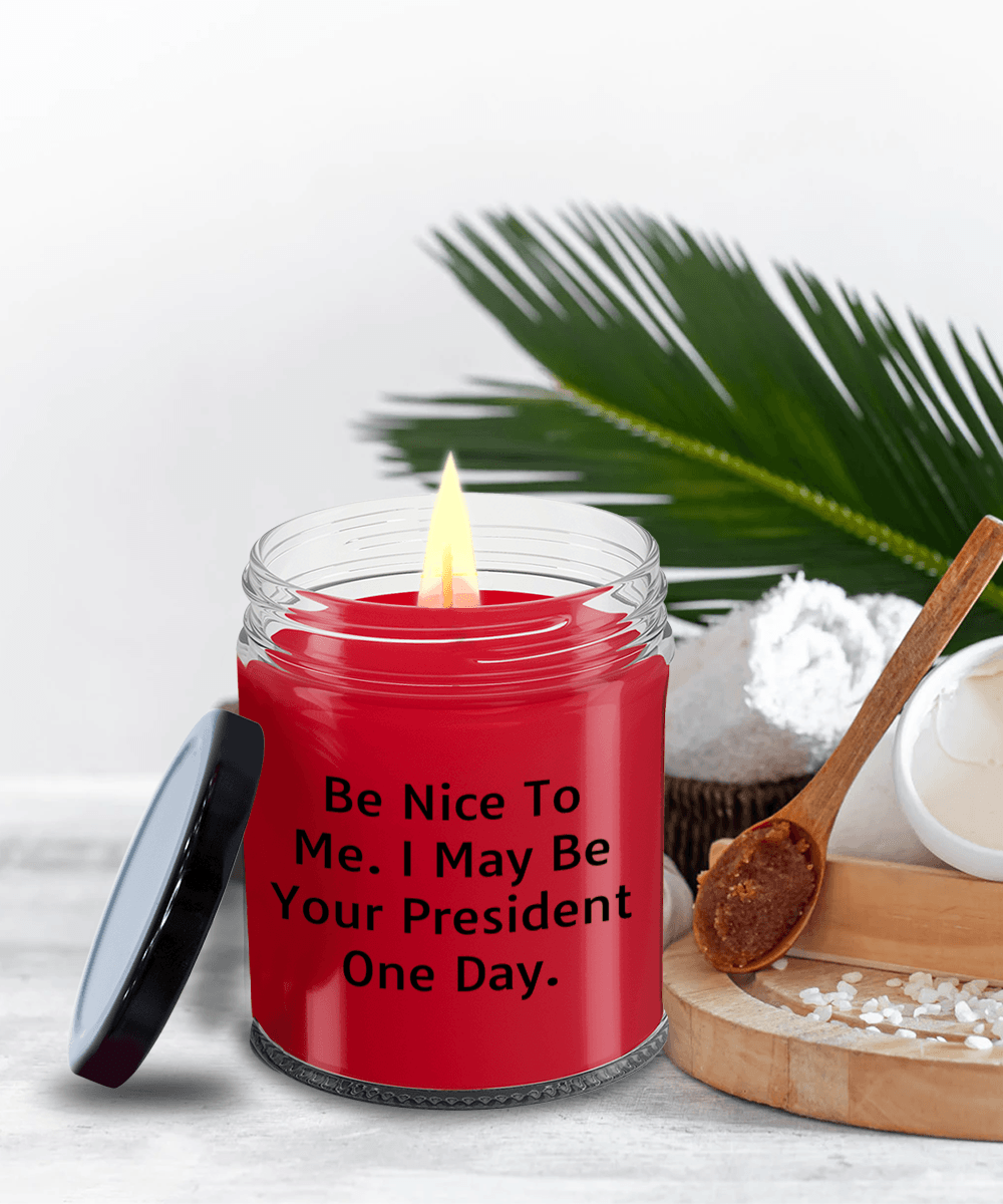 Funny Scented Soy Candle - Be Nice To Me I May Be Your President One Day - Mallard Moon Gift Shop