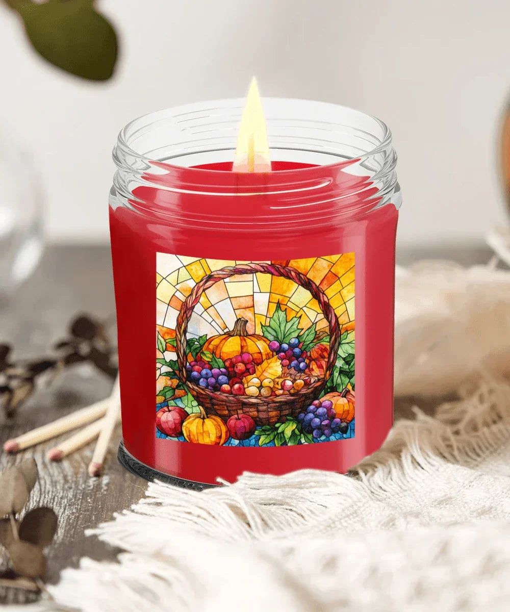 Bountiful Fall Fruit Basket - Stained Glass Soy Scented Container Jar Candle