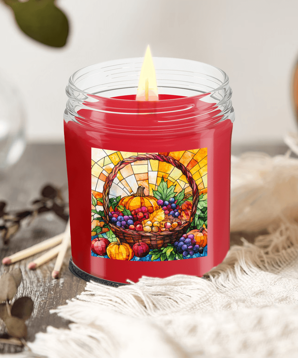 Bountiful Fall Fruit Basket - Stained Glass Soy Scented Container Jar Candle - Mallard Moon Gift Shop