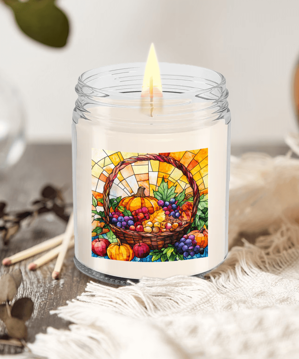 Bountiful Fall Fruit Basket - Stained Glass Soy Scented Container Jar Candle - Mallard Moon Gift Shop