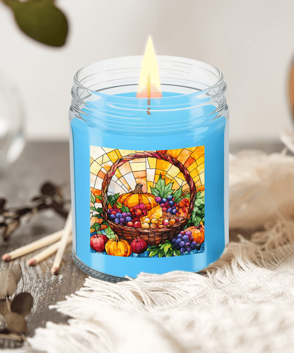 Bountiful Fall Fruit Basket - Stained Glass Soy Scented Container Jar Candle - Mallard Moon Gift Shop