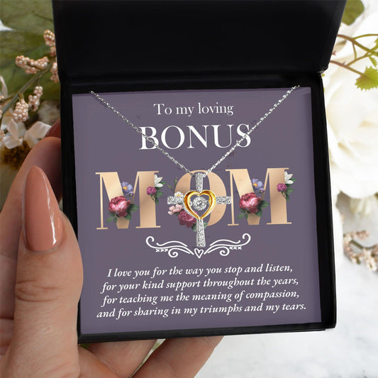 Bonus Mom Cross Pendant Necklace Thank You for Your Kindness Throughout the Years - Mallard Moon Gift Shop