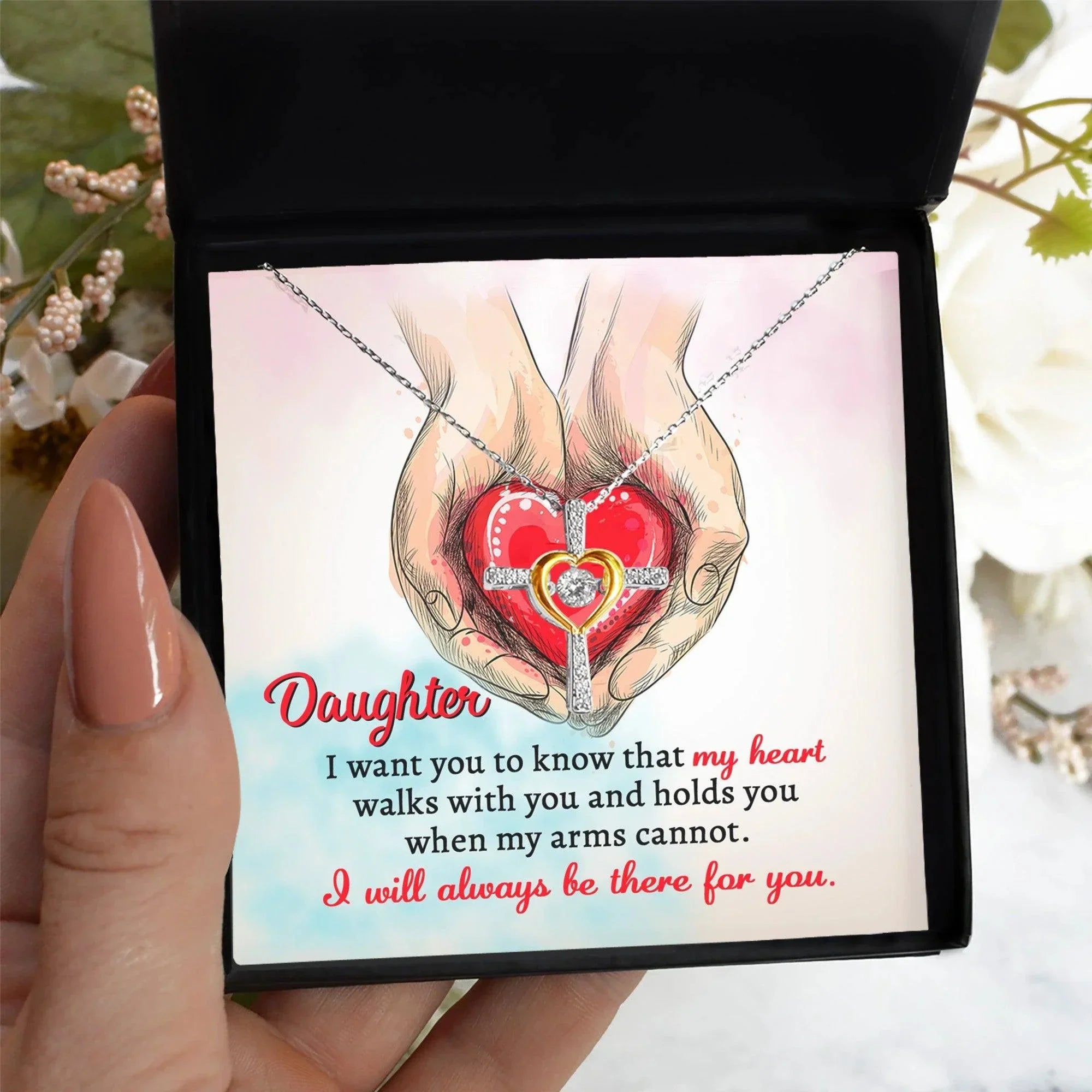 Gift for Daughter- I Will Always Be There Cross Pendant Necklace