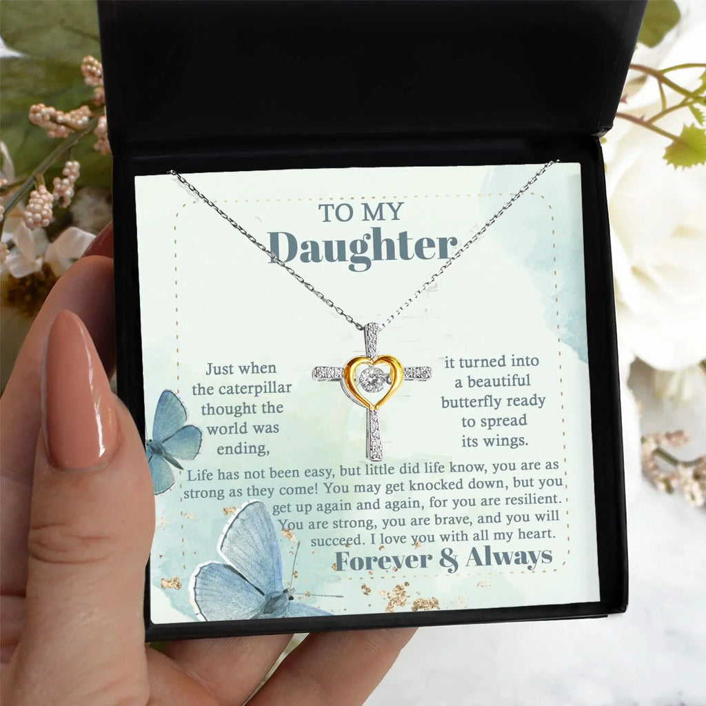 Daughter Gift for Birthday, Christmas, Graduation - Beautiful Butterfly- Cross Pendant Necklace