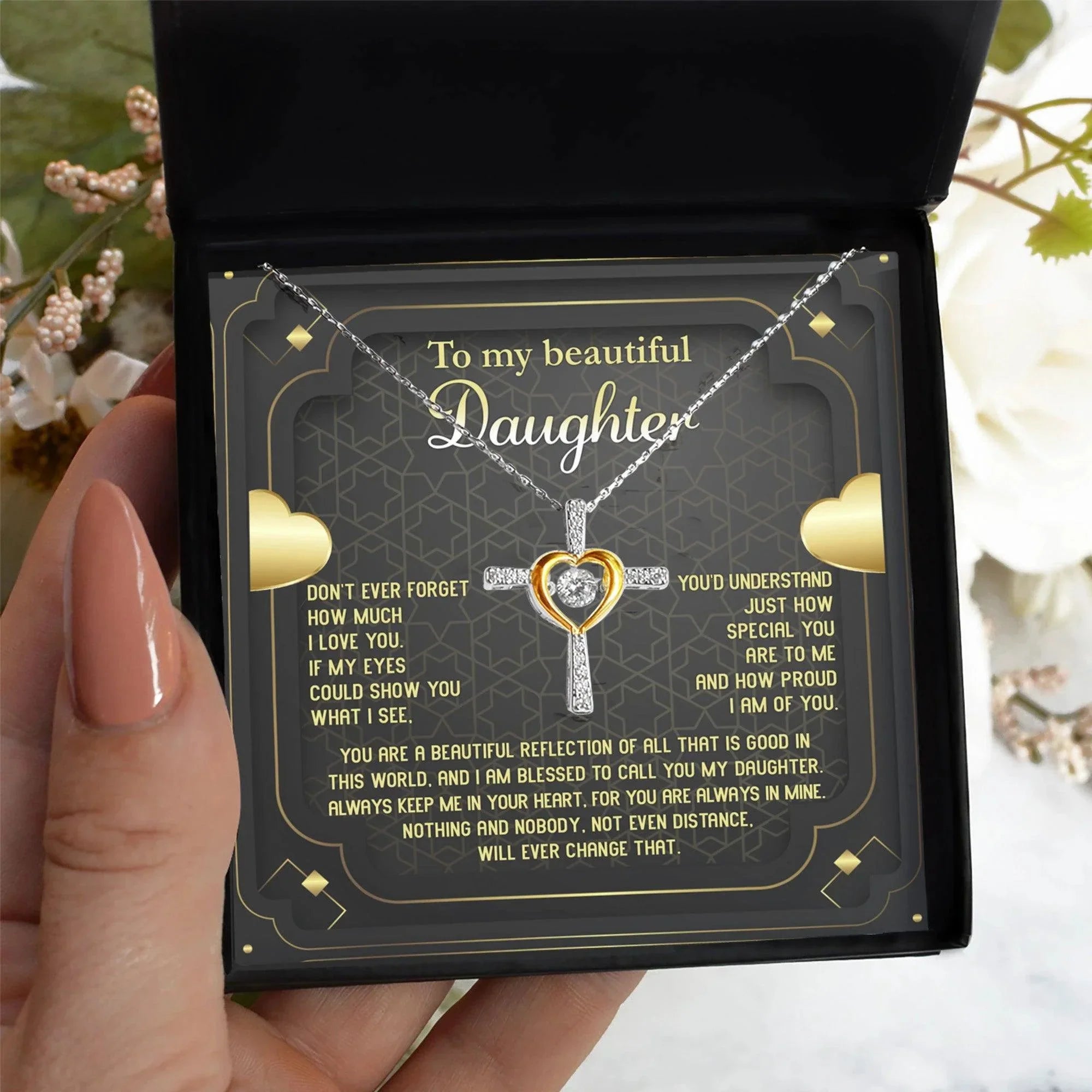 Daughter Gift for Birthday, Christmas, Graduation - Proud of You - Beautiful Reflection Cross Pendant Necklace
