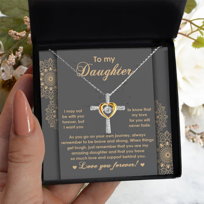 Daughter Gift for Birthday, Christmas, Graduation Inspirational Brave and Strong Cross Pendant Necklace - Mallard Moon Gift Shop