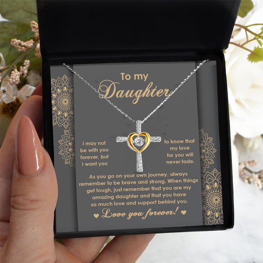 Daughter Gift for Birthday, Christmas, Graduation Inspirational Brave and Strong Cross Pendant Necklace - Mallard Moon Gift Shop