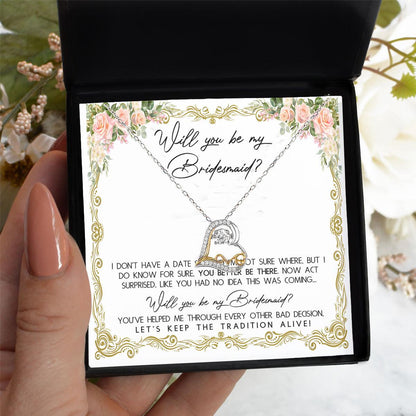 Bridesmaid Proposal Gift Keep The Tradition Alive -Love Dancing Heart Pendant Necklace Be My Bridesmaid Wedding Gift from Bride - Mallard Moon Gift Shop