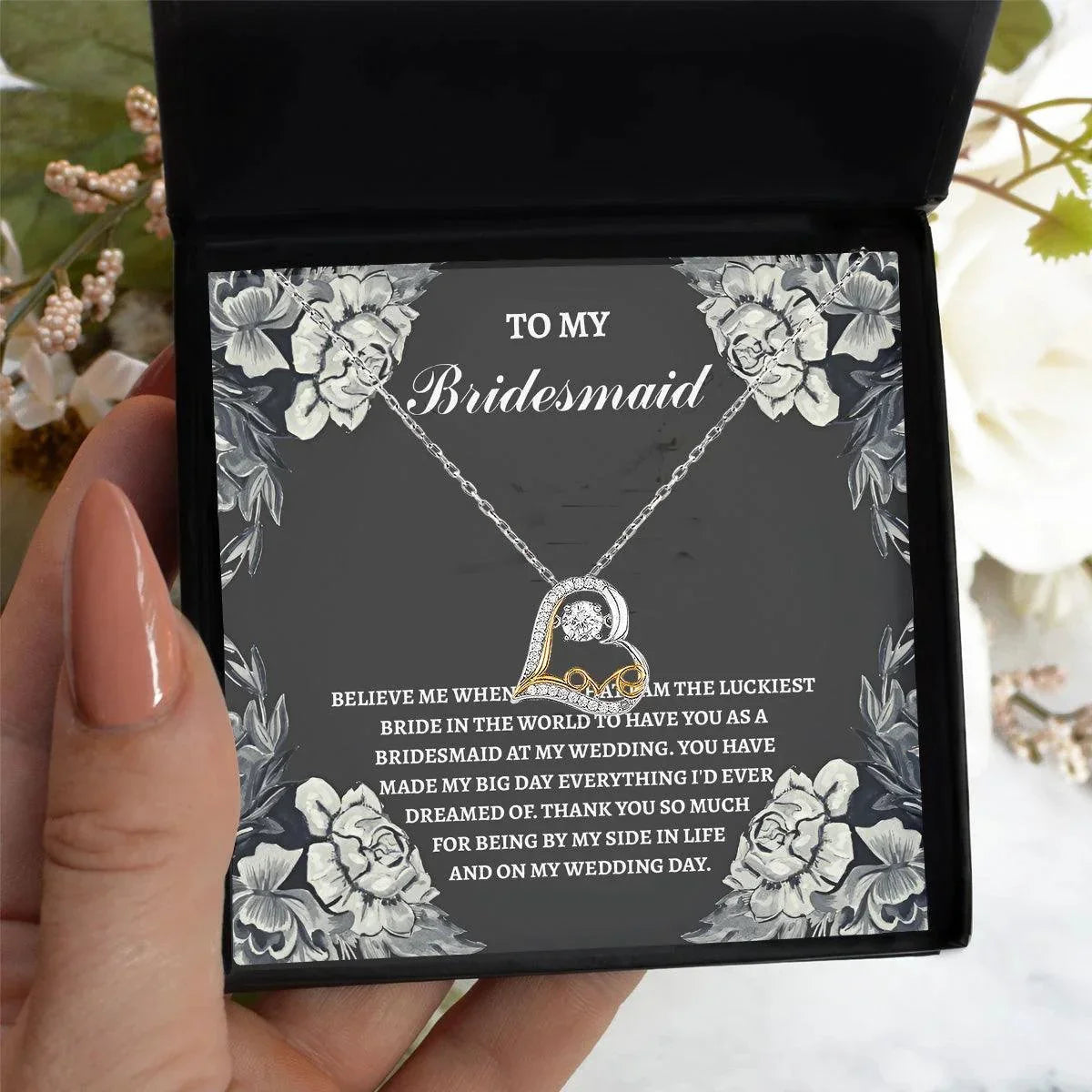 Bridesmaid Wedding Day Gift - The Luckiest Bride - Love Dancing Heart Pendant Necklace