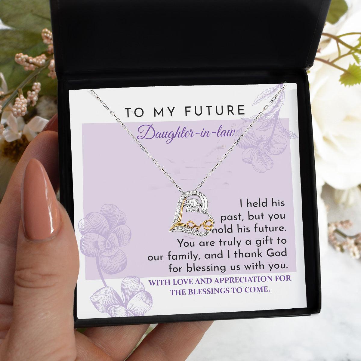 Future Daughter-in-law - You are a Gift to our Family Love Dancing Heart Pendant Necklace Wedding Gift for Bride - Mallard Moon Gift Shop